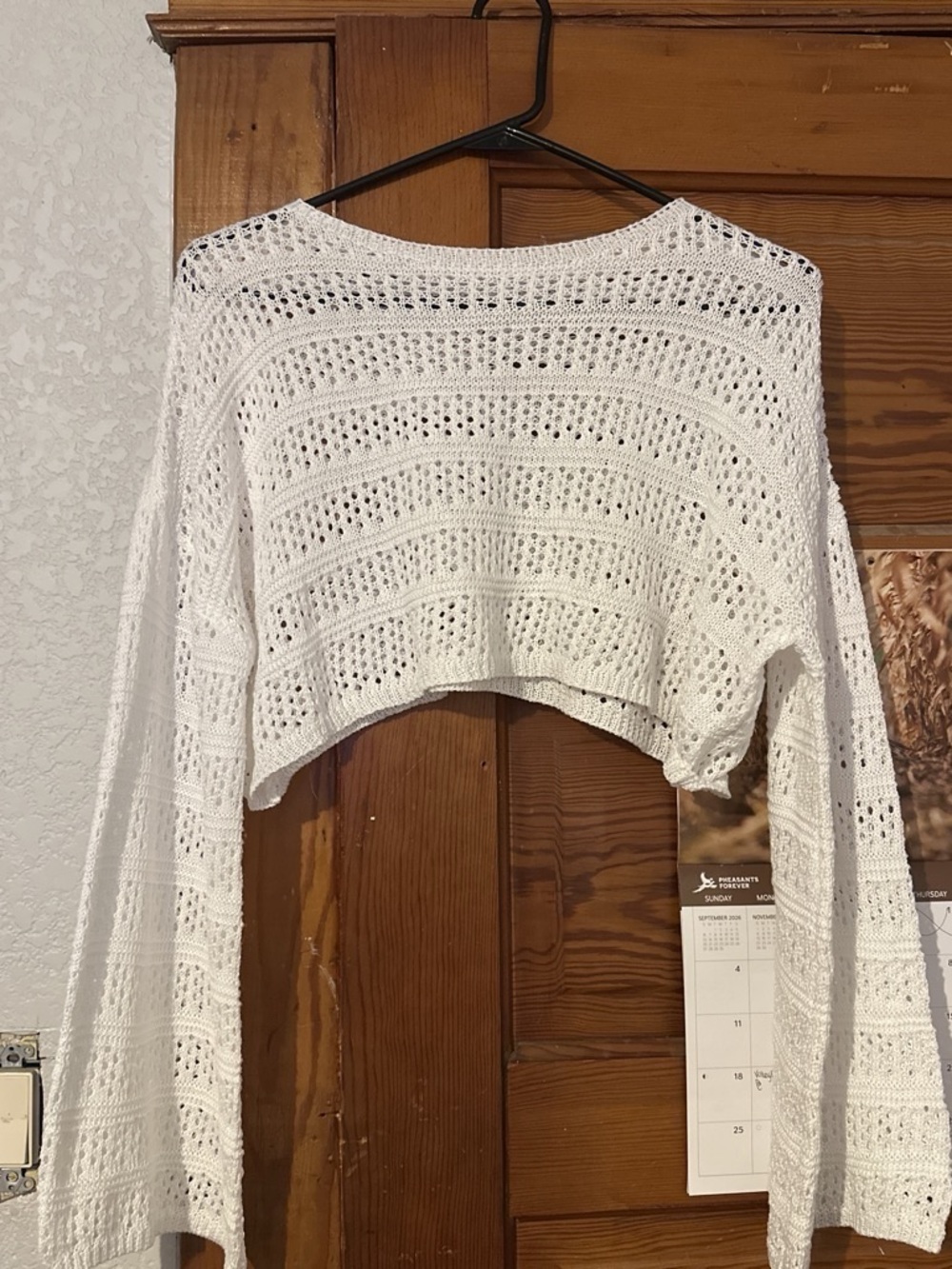 Crochet Knit Cropped Sweater in White
